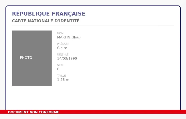 Exemple non conforme : reflet de lumière sur le document